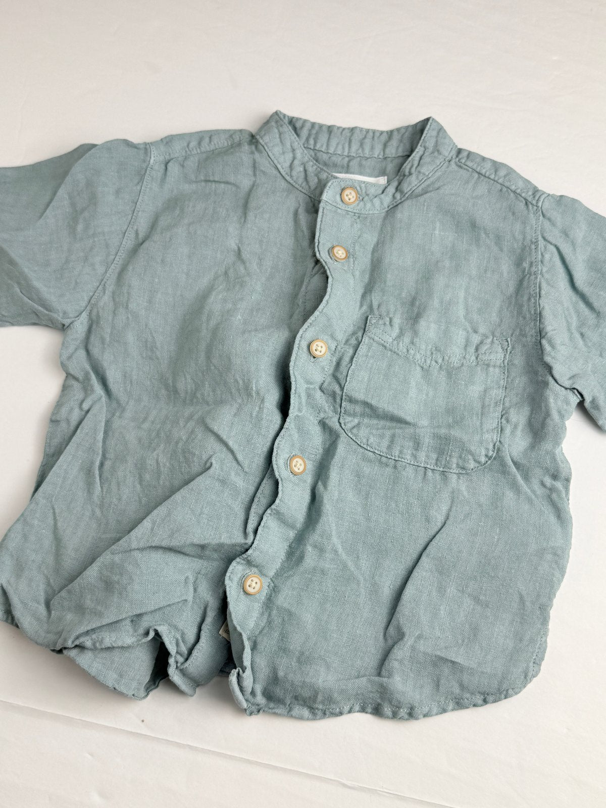 Zara Teal Linen Button-Up Shirt 18-24M