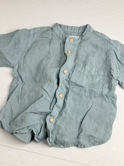 Zara Teal Linen Button-Up Shirt 18-24M