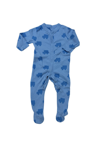 Baby Blue Train Print Footed Sleeper 9M