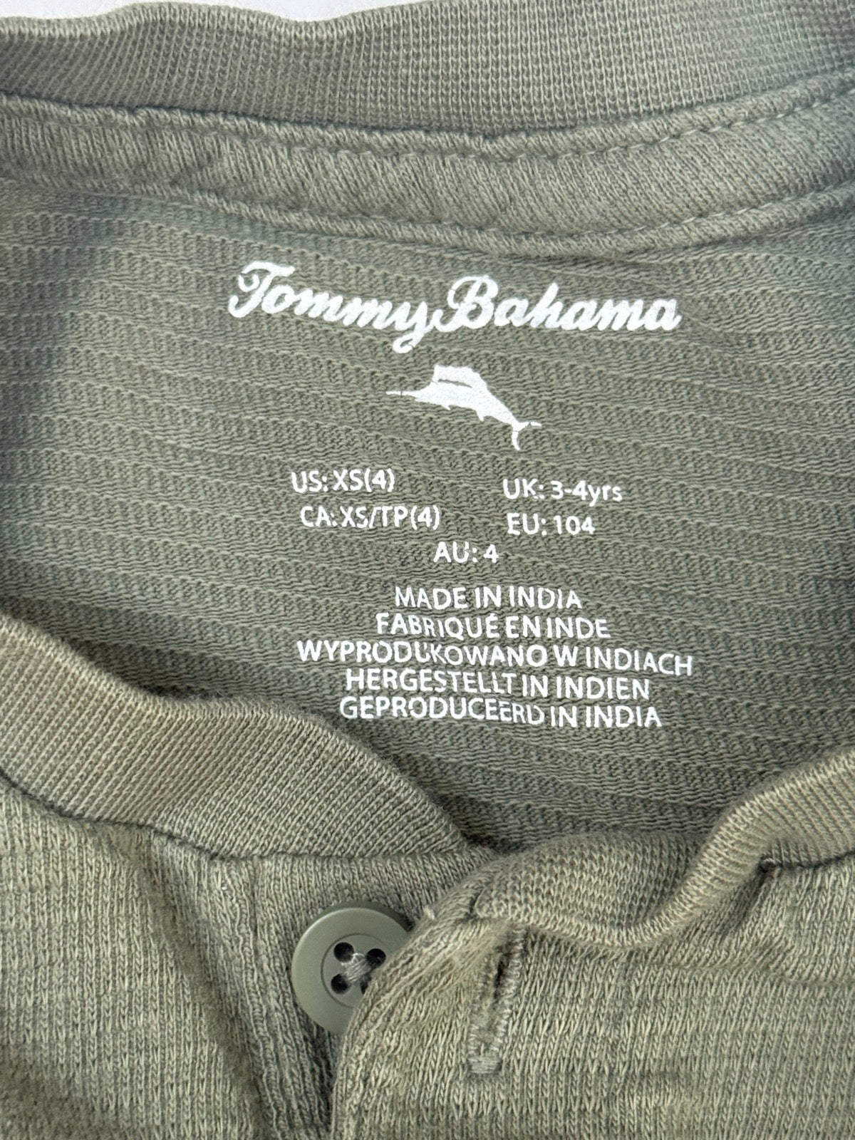 Tommy Bahama Olive Henley Tee Size 4T