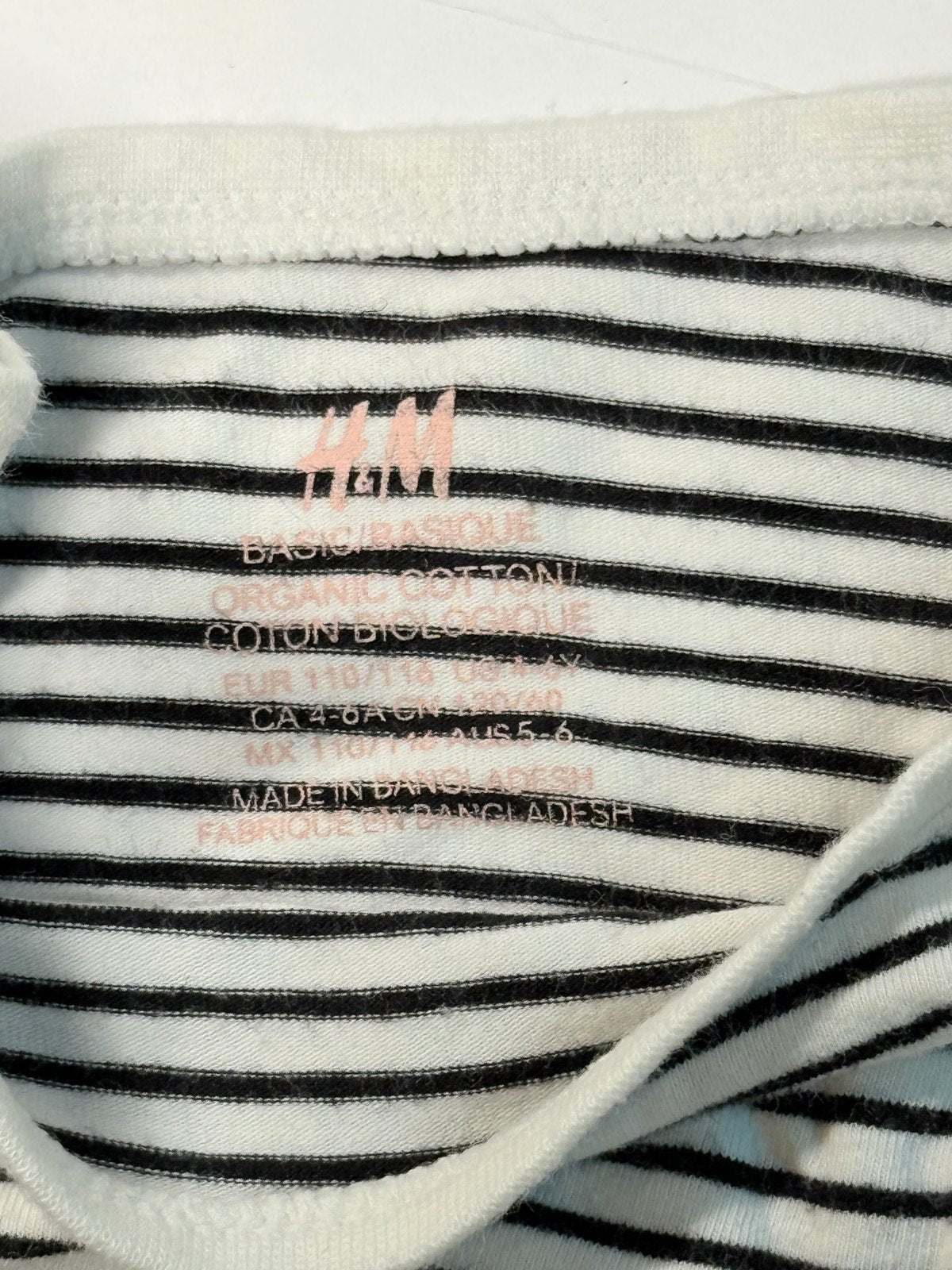 H&M Black White Striped Long Sleeve T-Shirt 4-6Y