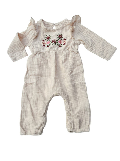 Floral Embroidered Muslin Romper 6-9M