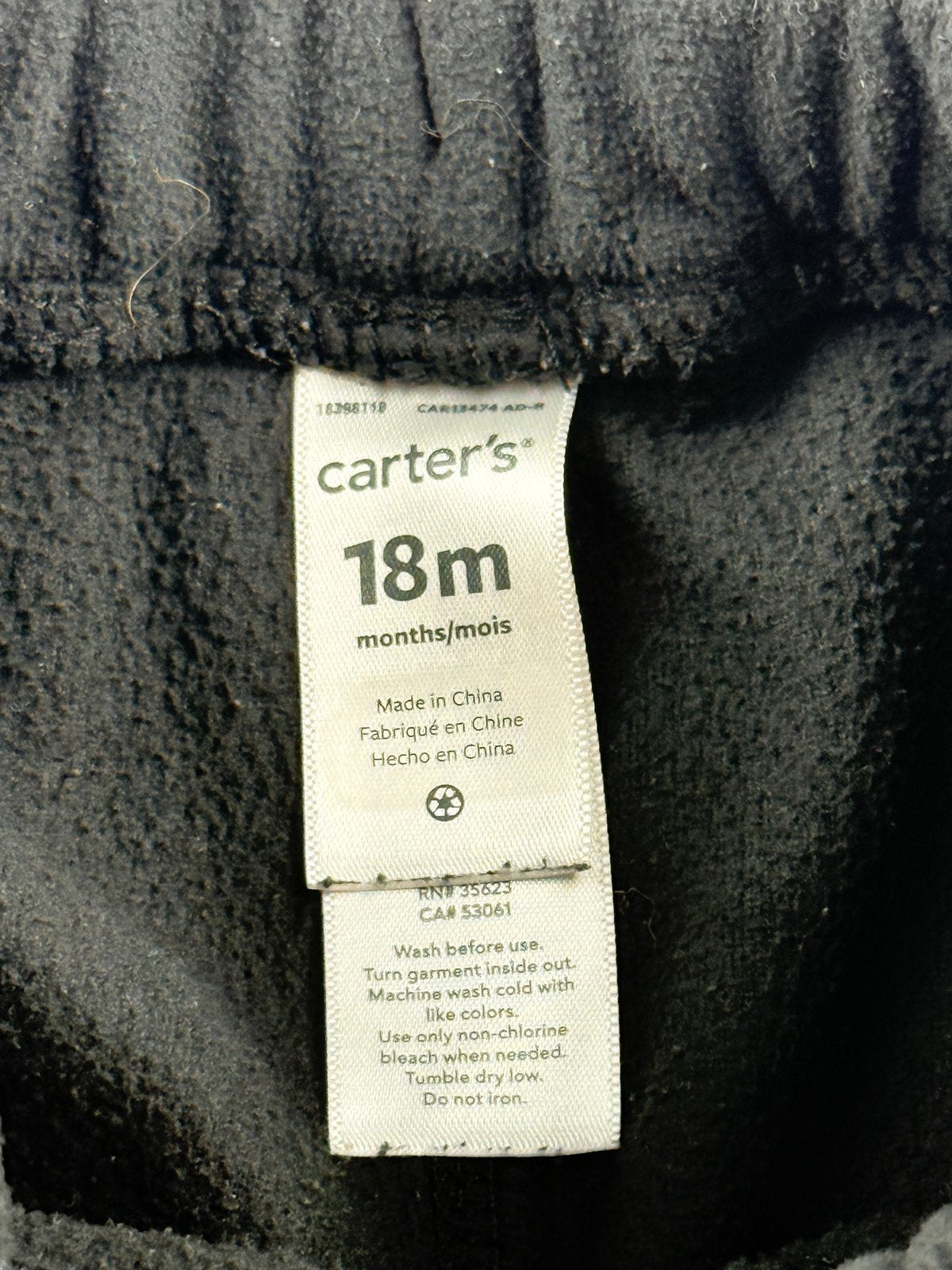 Carter's Black Fleece Pants 18M