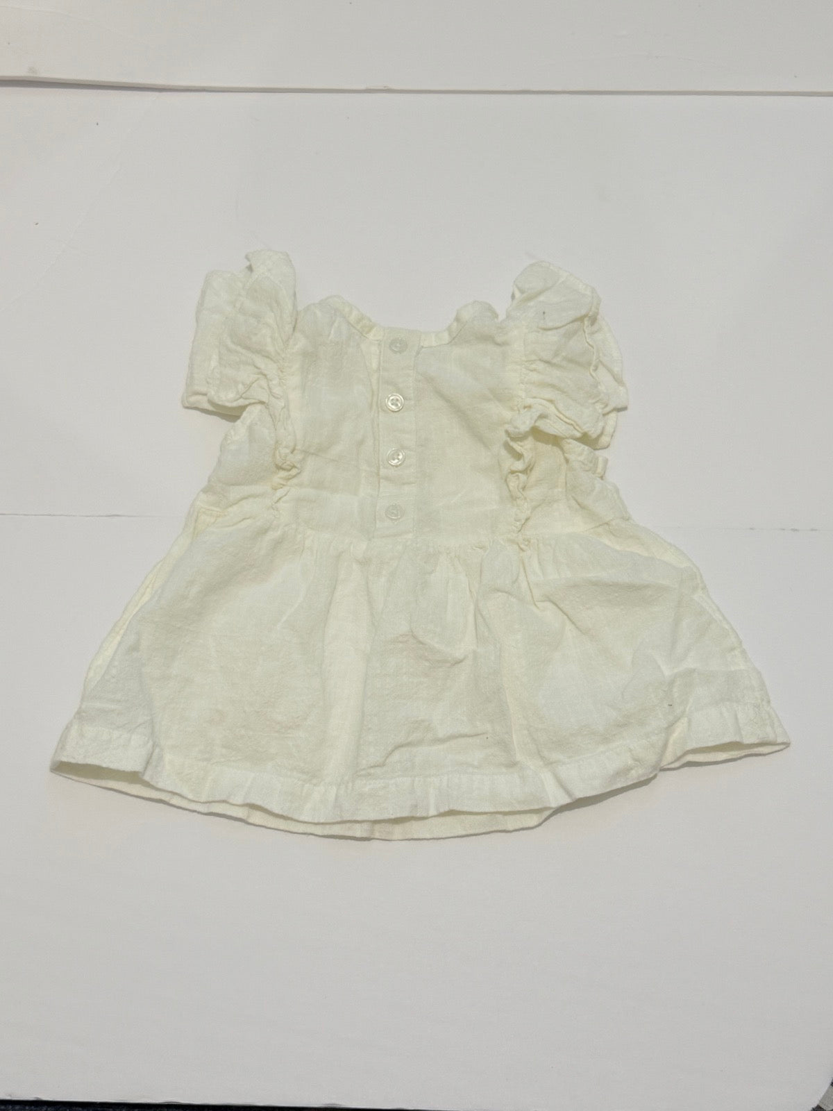 Rise Little Earthling White Linen Ruffle Dress 9-12M