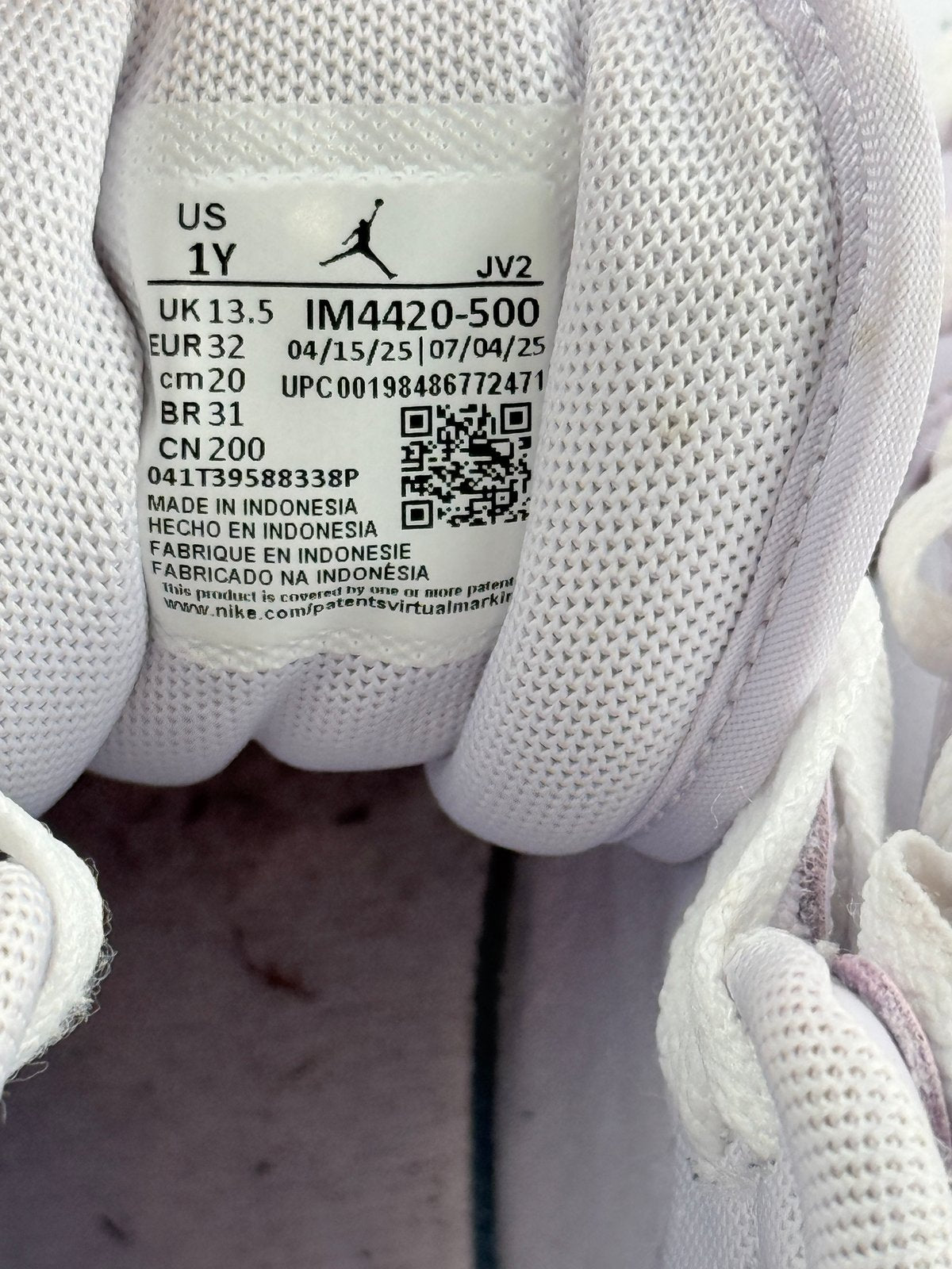Jordan 1 Mid Lavender Iridescent Swoosh Sneakers Size 1Y