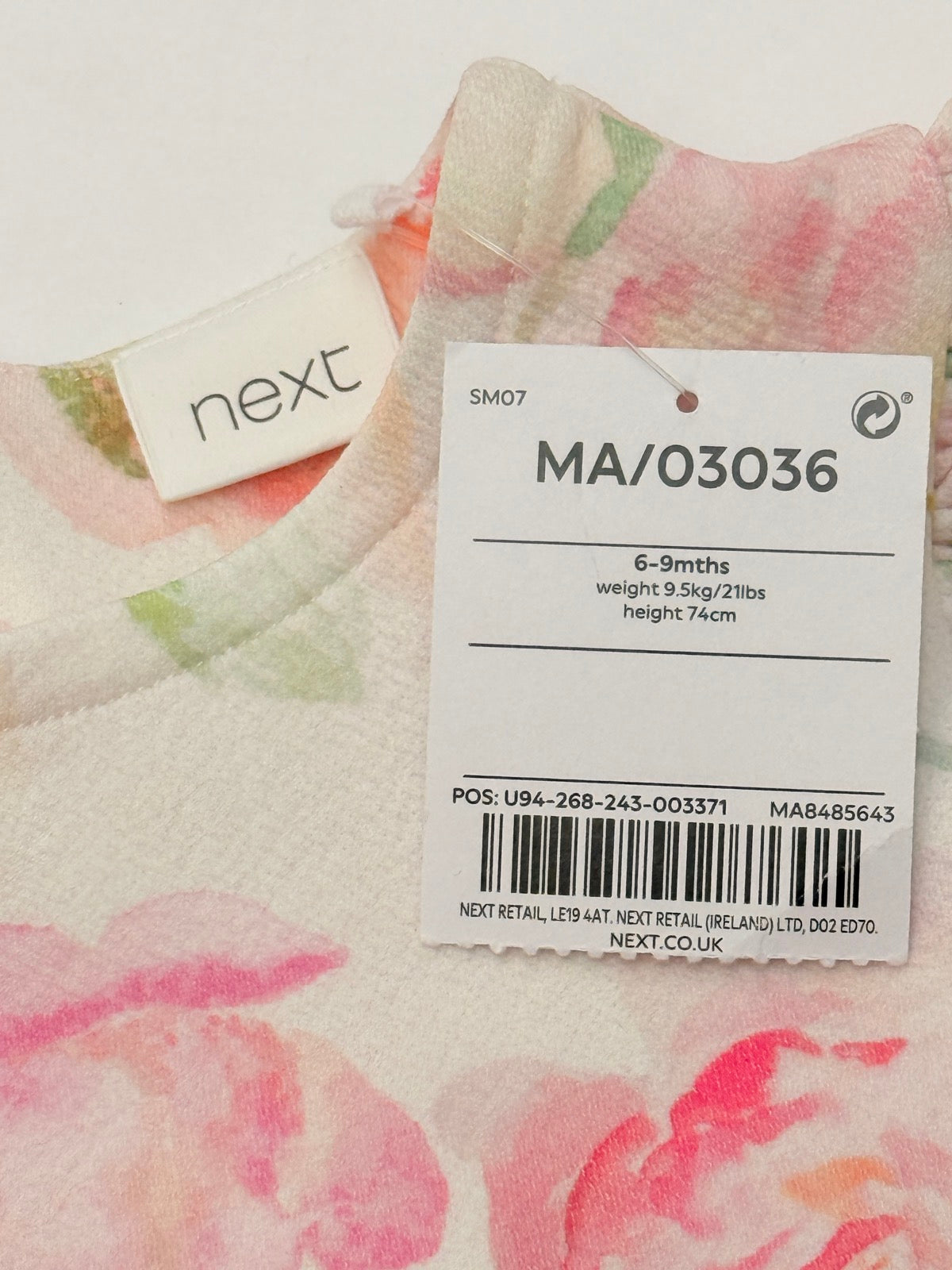 NWT - Next Floral Puff Sleeve Dress 6-9M