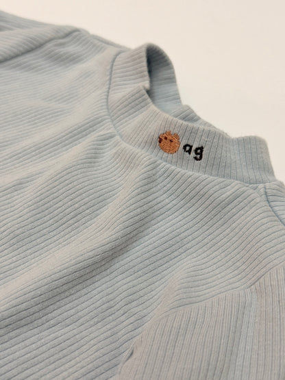 Agabang Blue Ribbed Mock Neck Top