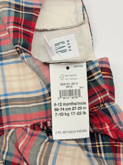 NWT - Baby Gap Plaid Tiered Dress & Headband 6-12M