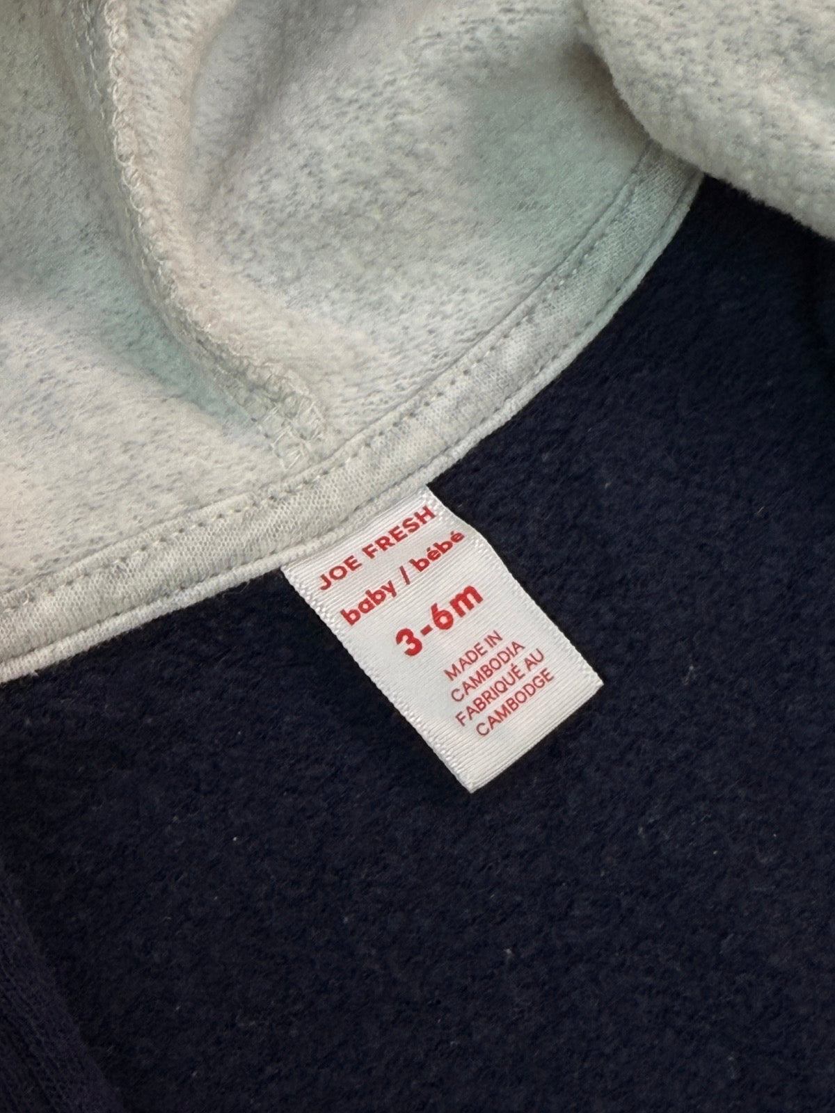 Joe Fresh Navy Varsity Hoodie Jacket 3-6m