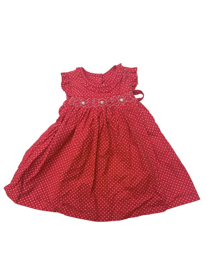 Fulin Kids Red Smocked Cotton Polka Dot Dress 24M