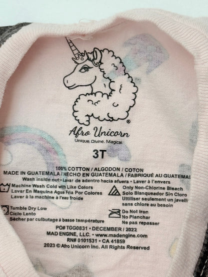 Afro Unicorn Rainbow Print T-Shirt 3T