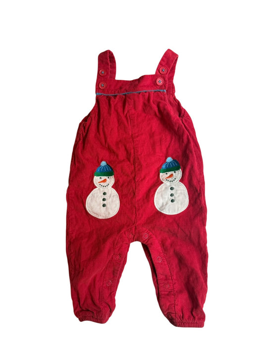 BabyBoden Red Corduroy Snowman Overalls 6-9M
