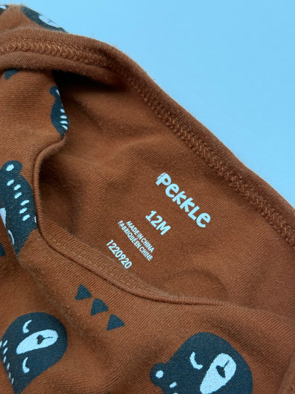 Pekkle Bear Print Long Sleeve Bodysuit 12M