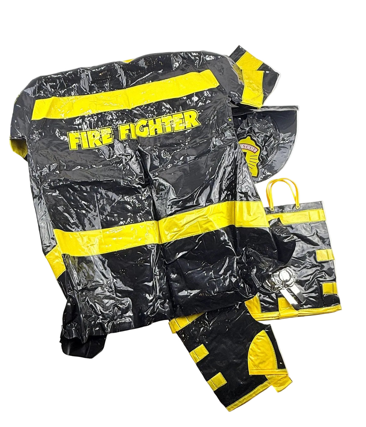Firefighter Costume Set Black Yellow Vinyl 6-8Y