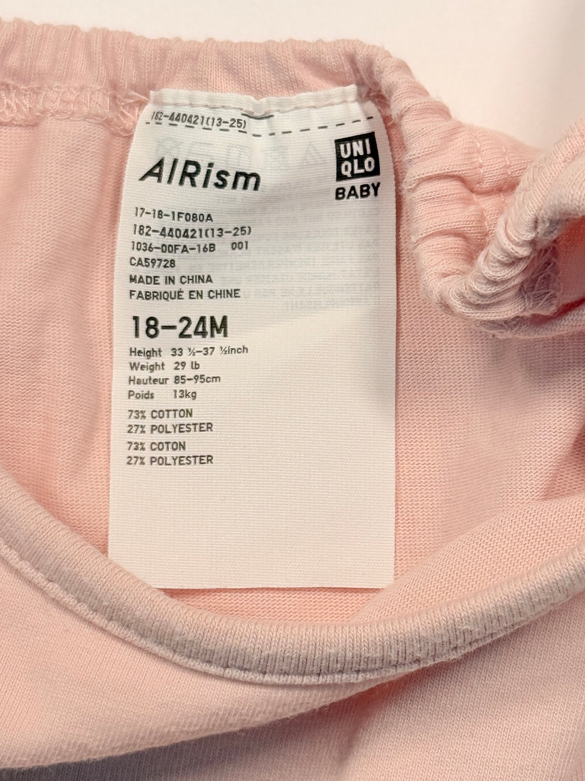 Uniqlo AIRism Pink Peplum Top 18-24M