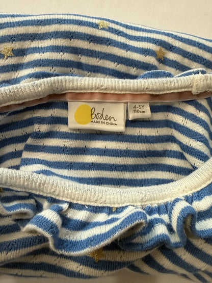 Boden Blue Stripe Star Ruffle Top 4-5Y