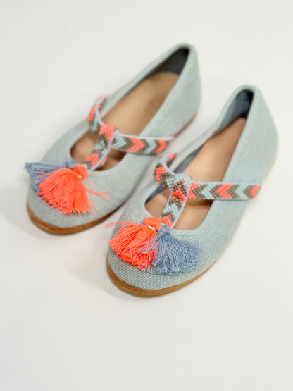 Zara Baby Denim Tassel Ballet Flat Size 22 - US6