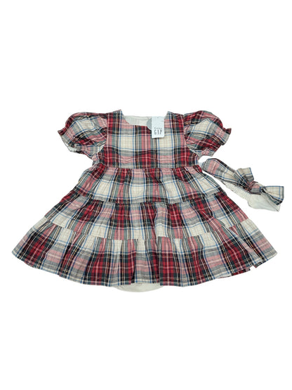 NWT - Baby Gap Plaid Tiered Dress & Headband 6-12M