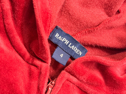 Ralph Lauren Sweat à Capuche Zippé Velours Rouge Taille 4