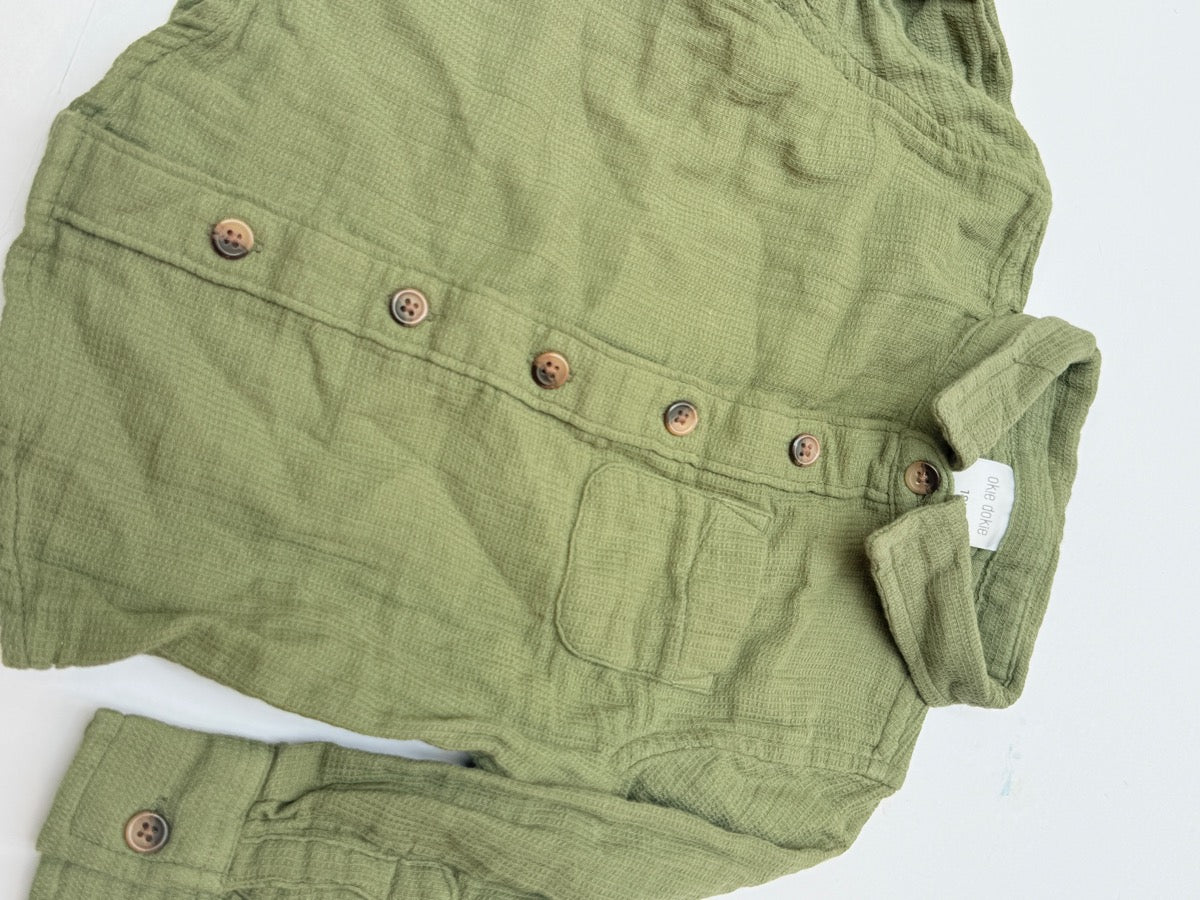 Okie Dokie Olive Green Button-Up Shirt 18M