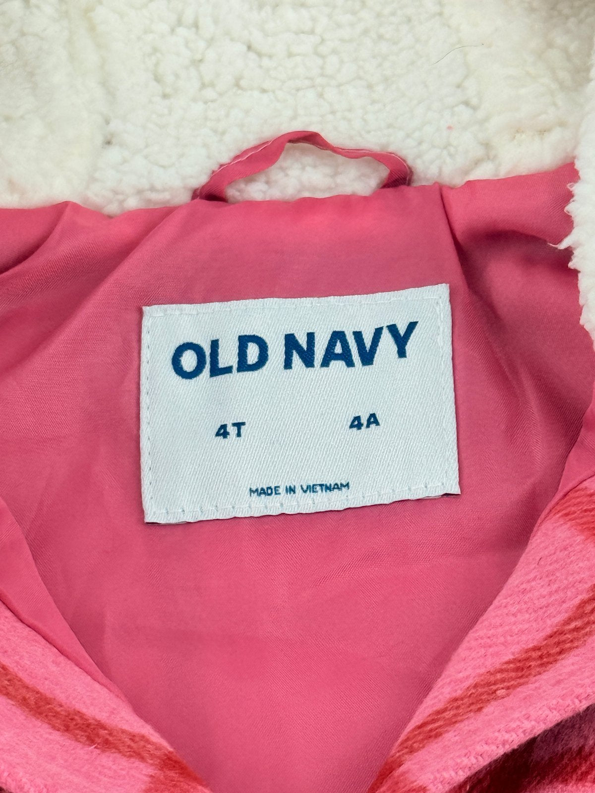 NWT - Old Navy Pink Plaid Sherpa-Lined Hooded Jacket 4T