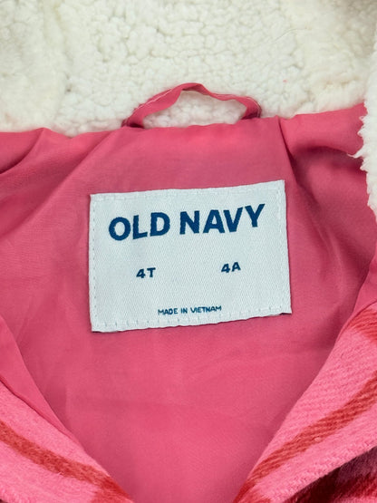 NWT - Old Navy Pink Plaid Sherpa-Lined Hooded Jacket 4T