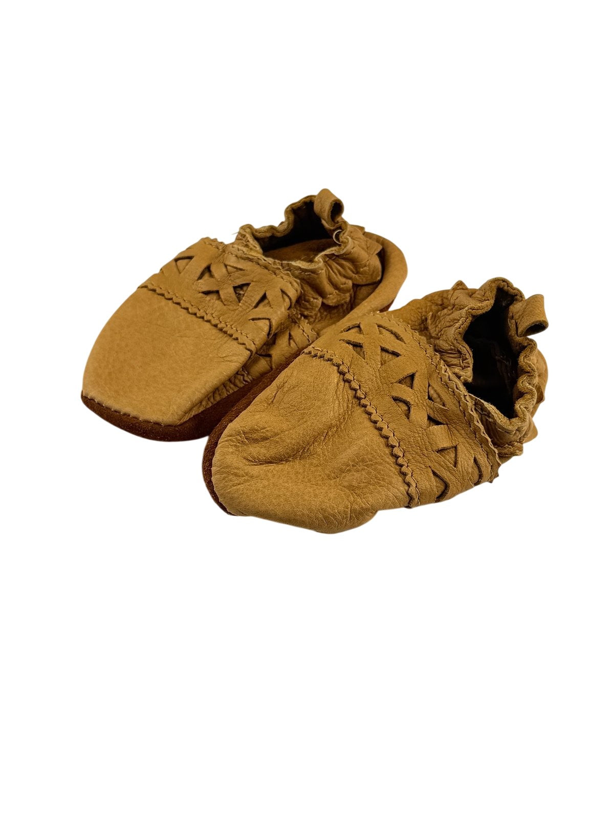 Tan Leather Baby Moccasin Booties 6-12