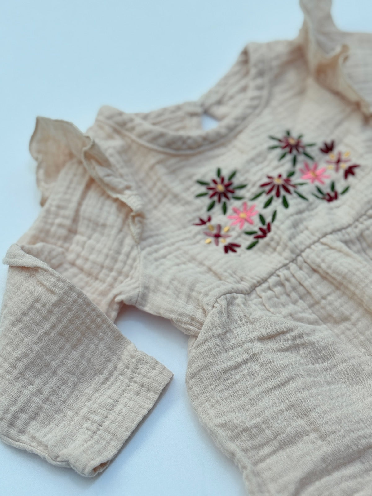 Floral Embroidered Muslin Romper 6-9M