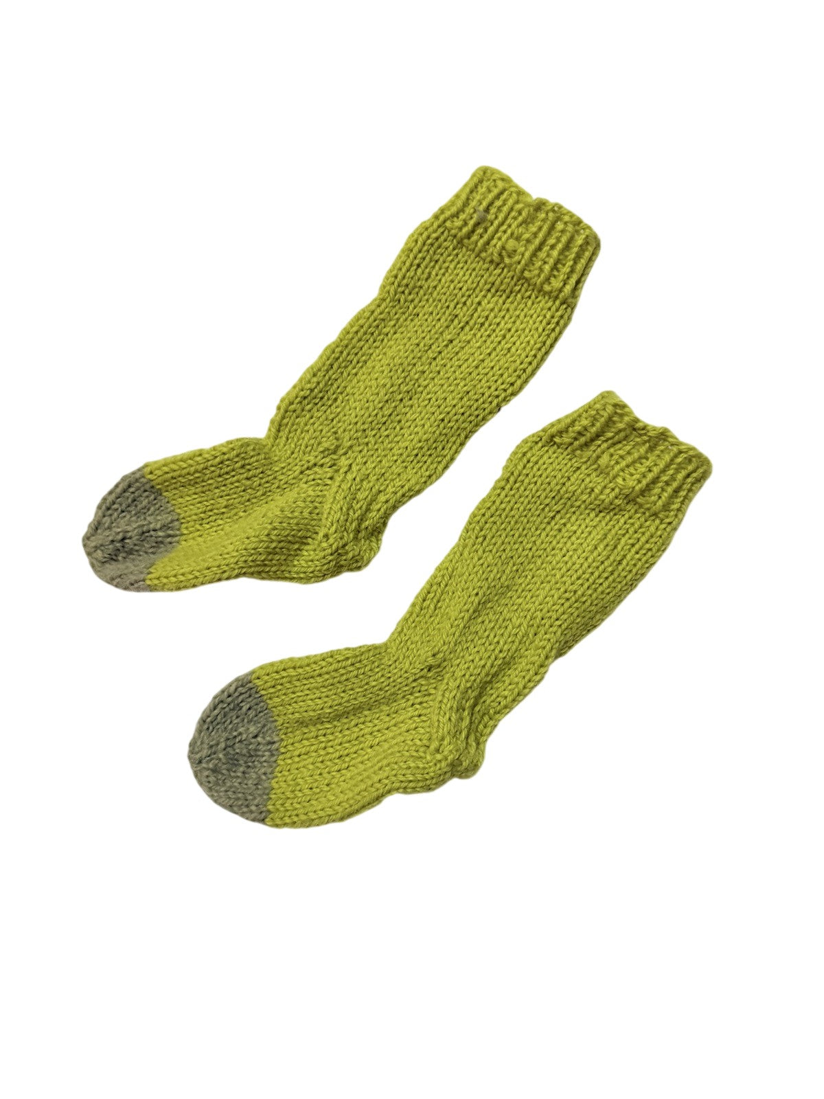 Hand Knit Chartreuse Socks with Gray Toes 1-4Y