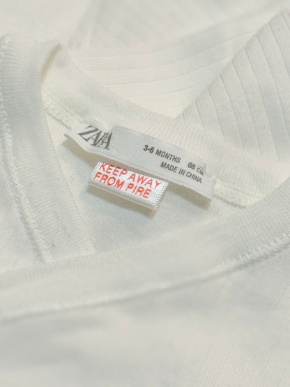 Zara White Ribbed Wrap Bodysuit 3-6M individually Sold
