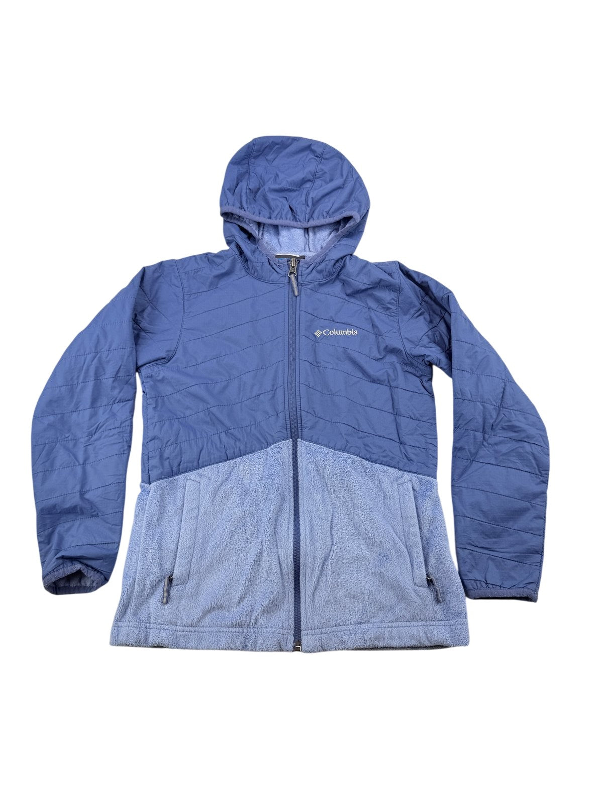 Columbia Blue Quilted Fleece Hooded Jacket Size M 10-12