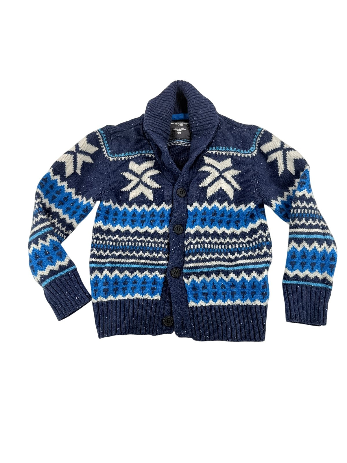 H&M Blue Fair Isle Cardigan Size 4-6Y