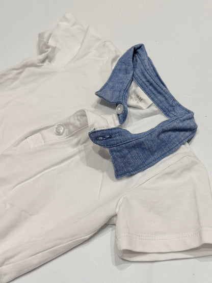 H&M White Baby Bodysuit Chambray Collar 9-12M