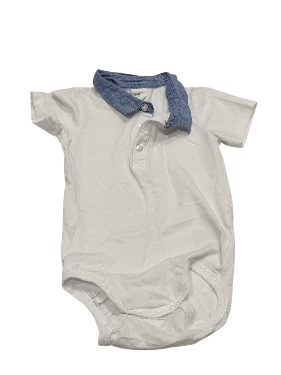H&M White Baby Bodysuit Chambray Collar 9-12M