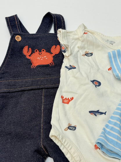 Pekkle Sea Creature 3-Piece Overall Set 9M