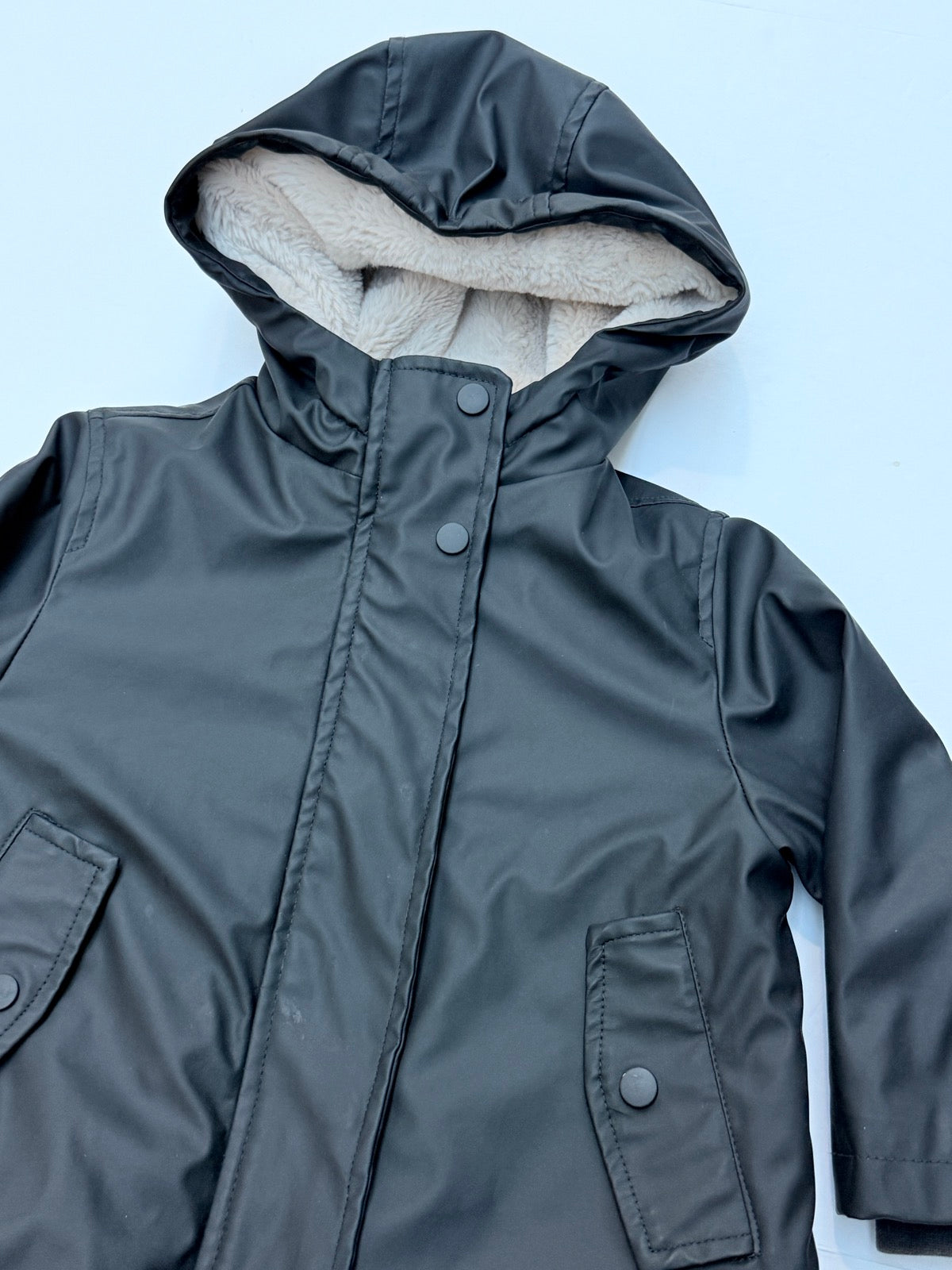 Zara Black Sherpa-Lined Rain Jacket Size 2-3Y