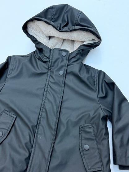 Zara Black Sherpa-Lined Rain Jacket Size 2-3Y