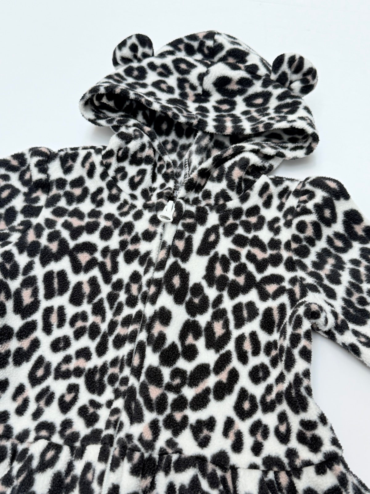 Children's Place Leopard Fleece Hooded Romper 18-24M