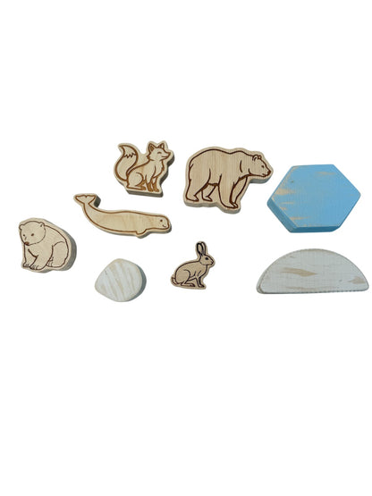 Stacking Wooden Arctic Animal Figures Playset 8pc