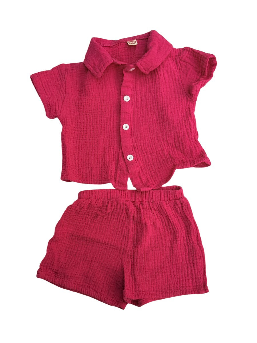Unknown Pink Muslin Two-Piece Set Size 100 (3-4yr)