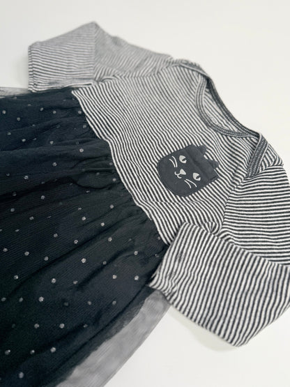 Carter's Black Cat Striped Tutu Dress 6-9m