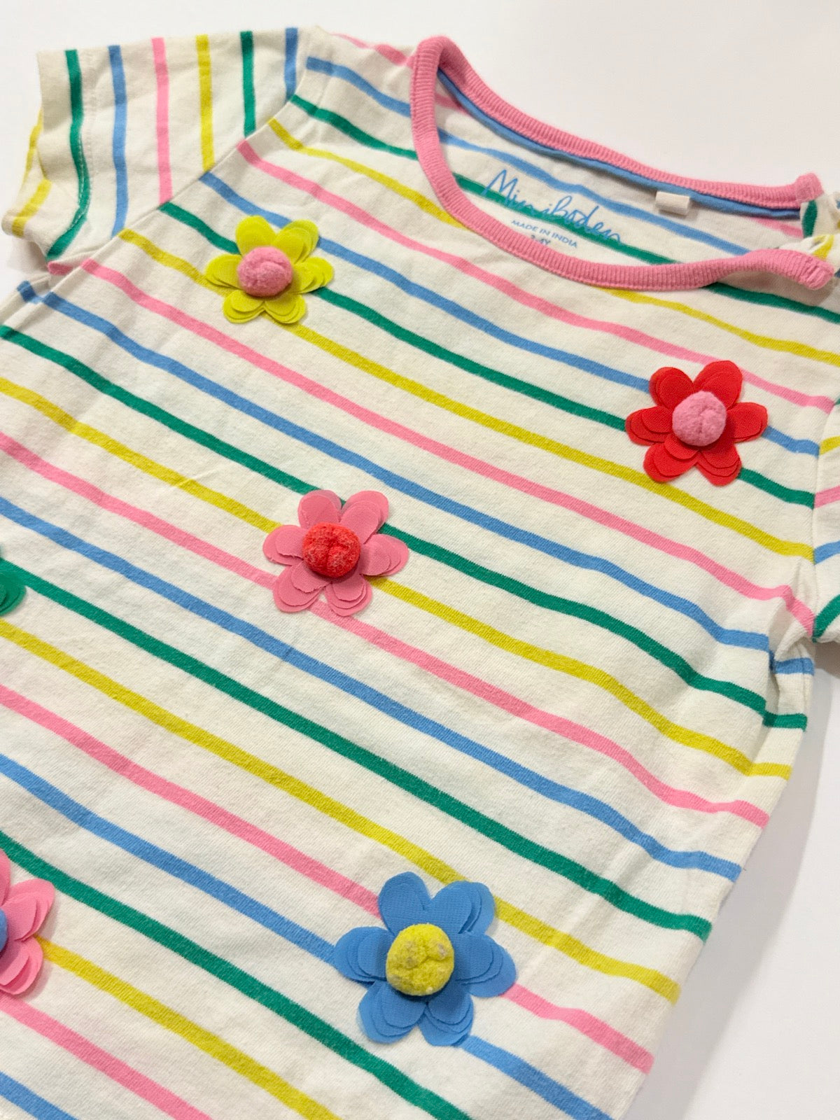 Mini Boden Striped Floral T-Shirt 3-4Y