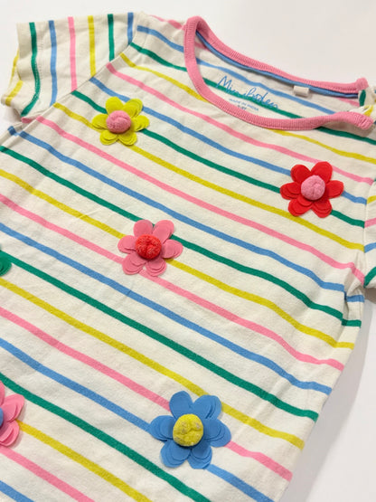 Mini Boden Striped Floral T-Shirt 3-4Y