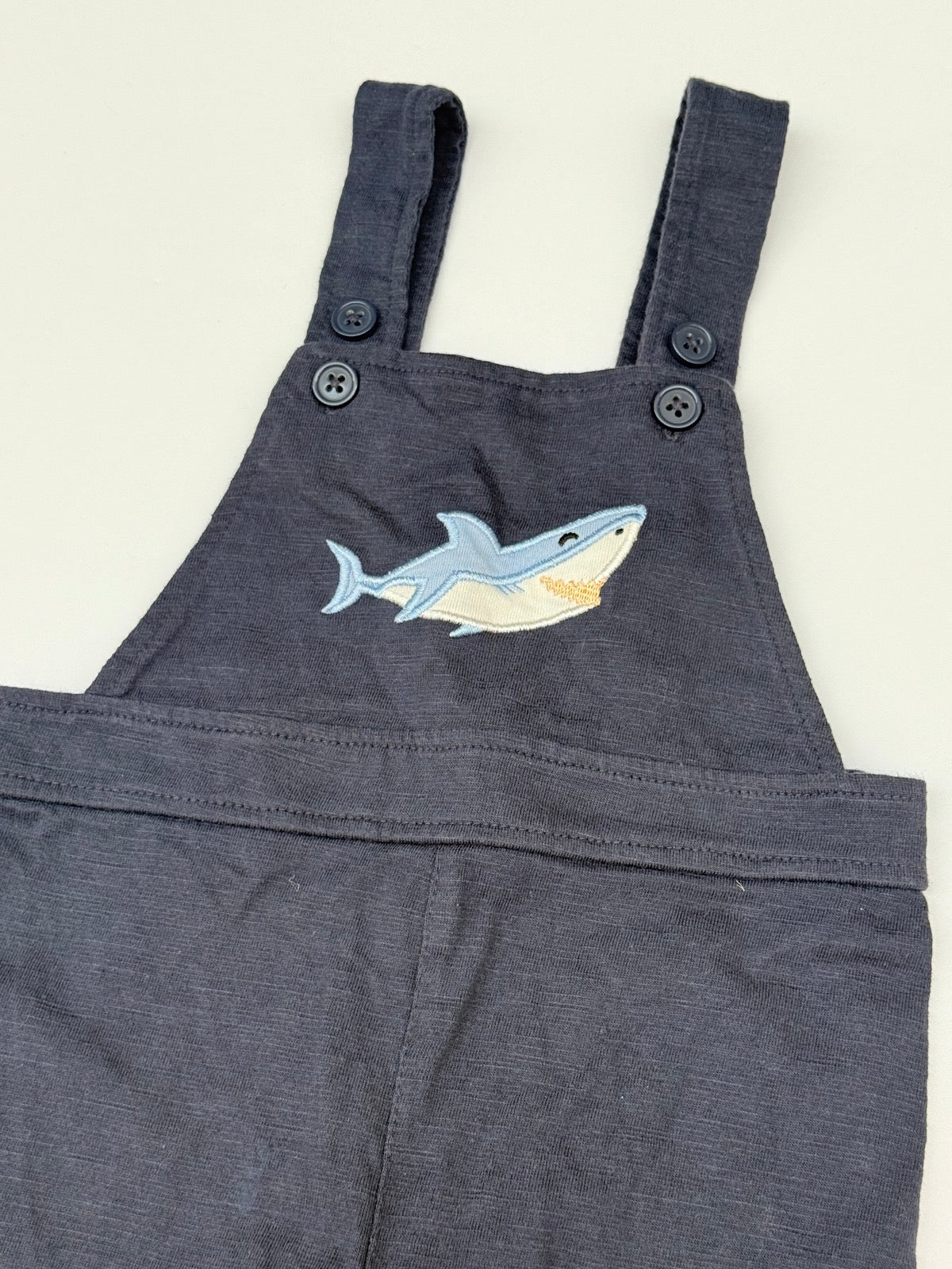 Pekkle Shark Embroidered Overalls Shortalls 9M