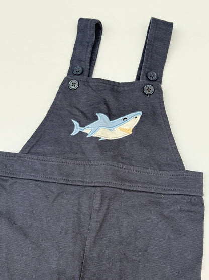 Pekkle Shark Embroidered Overalls Shortalls 9M