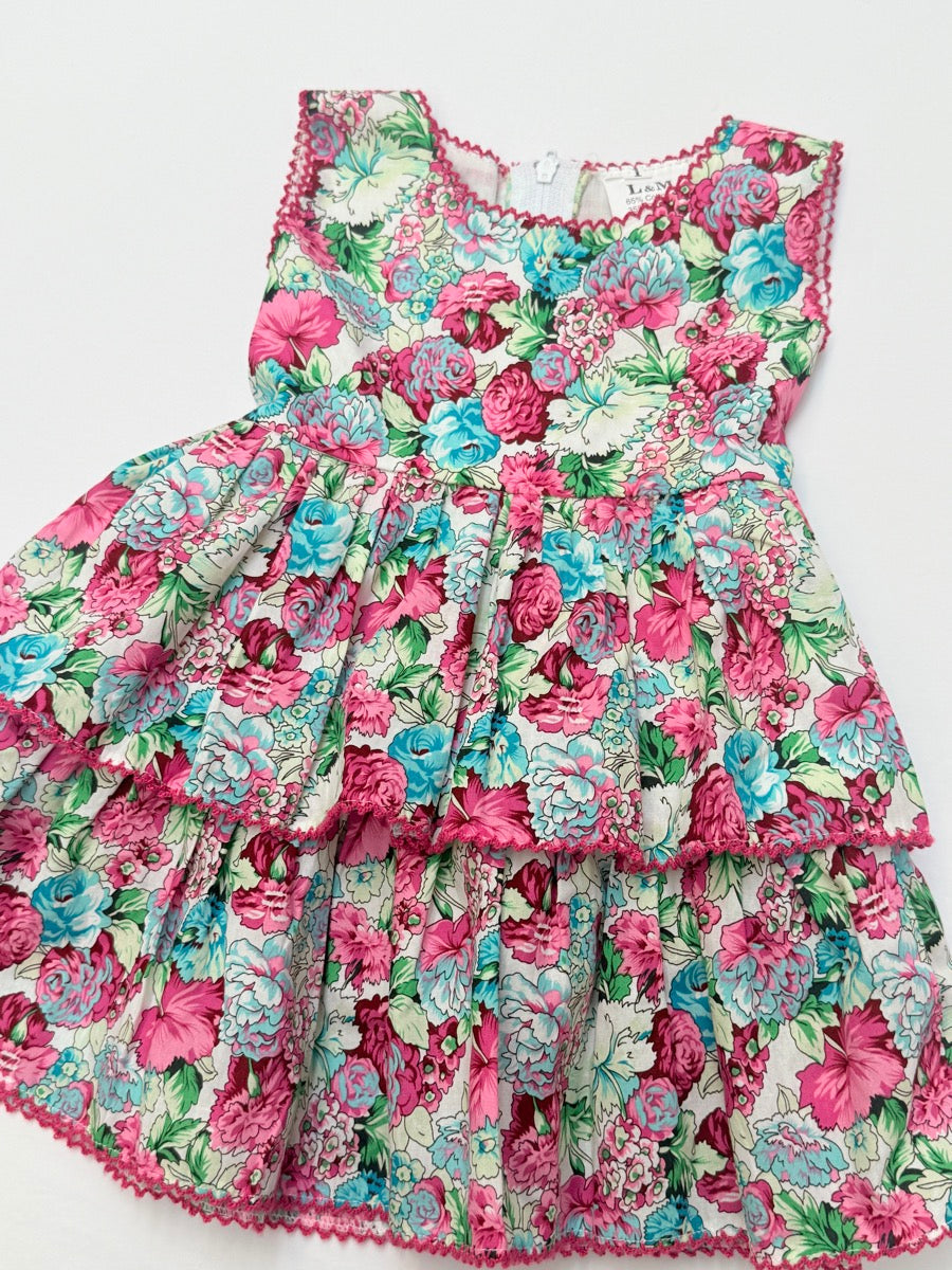 Floral Ruffle Dress Pink Blue Girls 12m