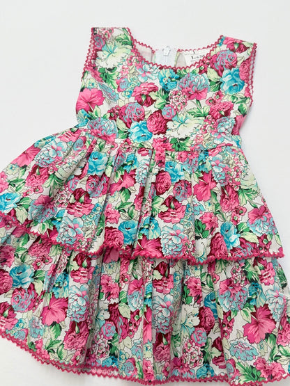 Floral Ruffle Dress Pink Blue Girls 12m