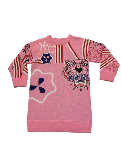 Kenzo Paris Pink Tiger Knit Sweater Dress 3T
