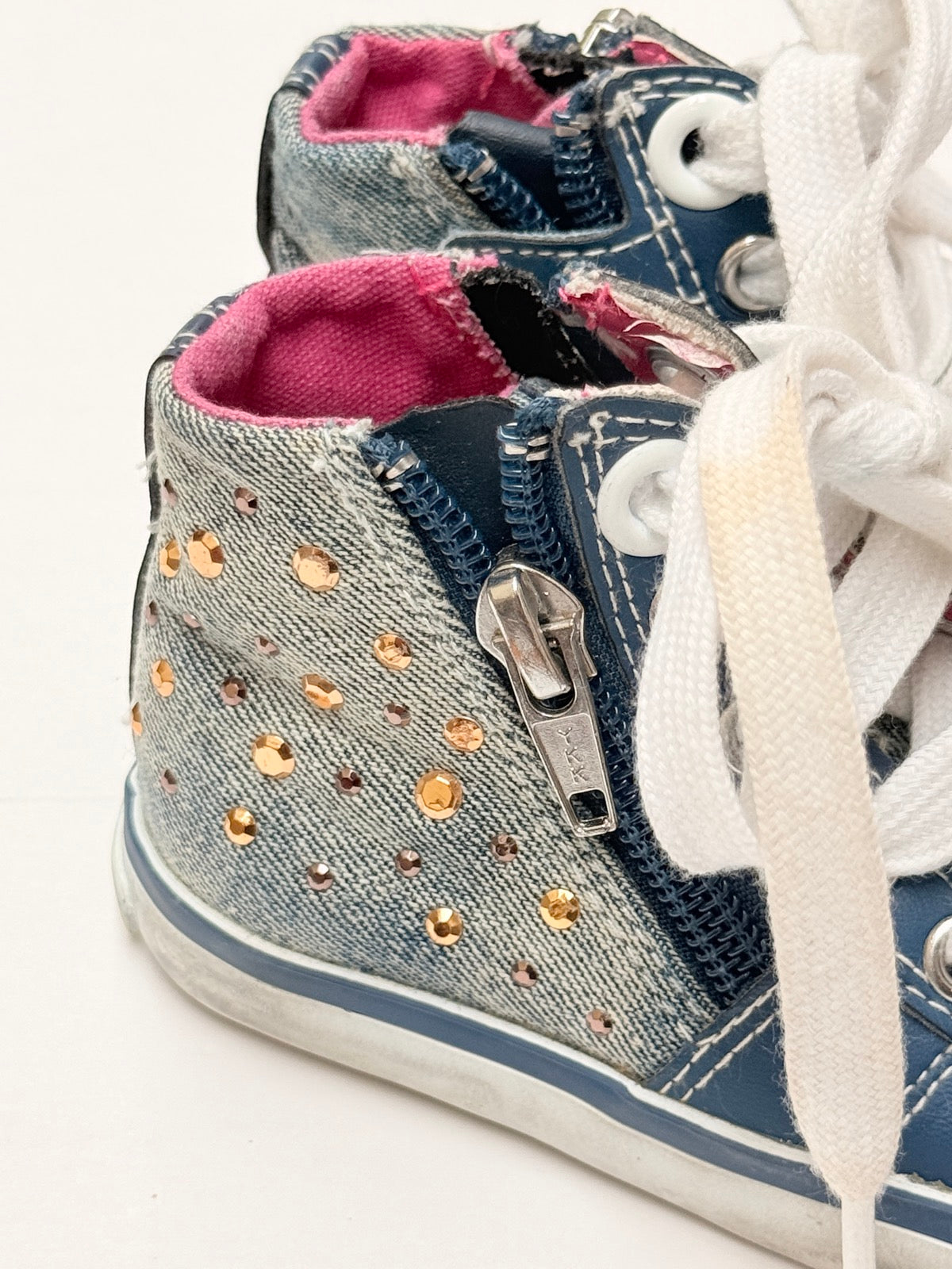 Geox Denim Rhinestone High-Top Sneakers Size 4.5