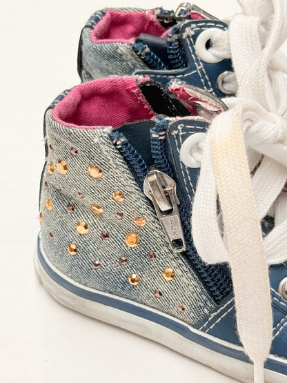 Geox Denim Rhinestone High-Top Sneakers Size 4.5